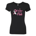 thumbnail image 2 of In October We Wear Pink Awareness Womens Slim Fit Junior Tee, Black, Small, 2 of 3