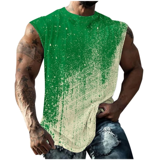 Hombres Moda Casual Impresión Suéter Cuello Redondo Deportes sin Mangas Tanque