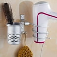 thumbnail image 2 of Wall Mount Hair Dryer Holder, Nail free Hair Blow Dryer Holder, Hair Dryer Rack Stand, Bathroom Washroom Accessories Storage Organizer Hanging Rack with 2 Hooks + 1 Storage Cup, Silver, 2 of 8