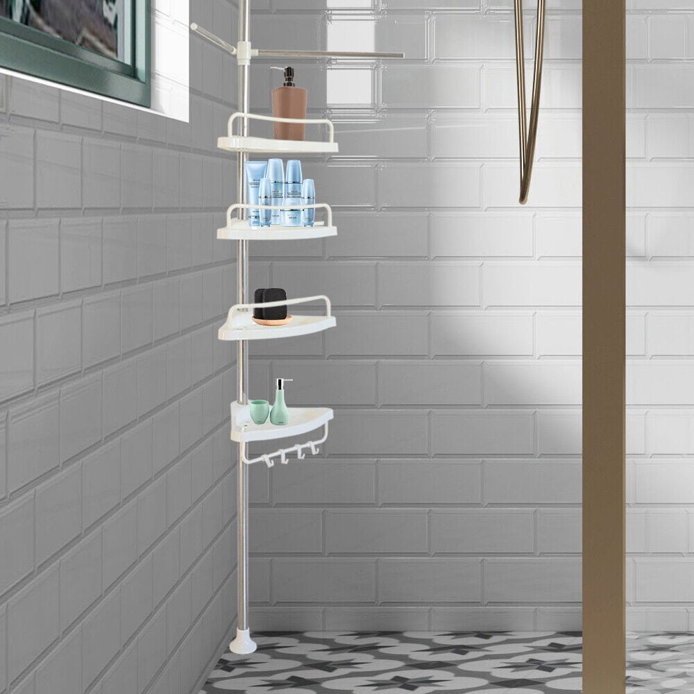 EZFurni Rustproof Corner Shower Caddy, 4 Shelves for Storage Bathroom  Accessories Organizer, Extend 56 to 114 Inch Tension Pole, Bronze