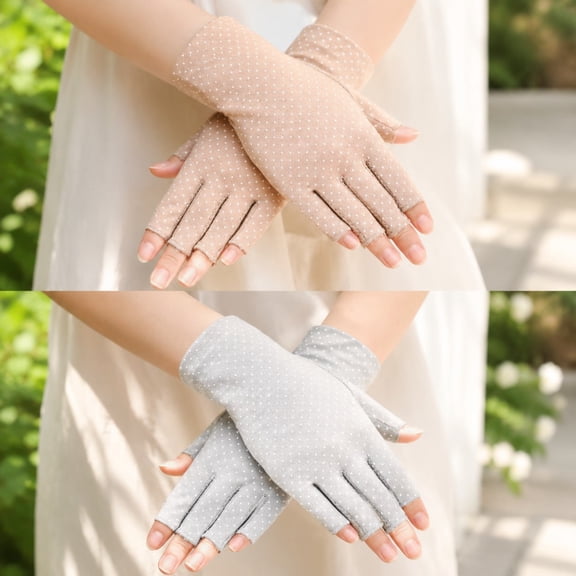 2 Pairs Women Fingerless UV Protection Sun Gloves, Non Slip Breathable Summer Driving Sunscreen Gloves for Cycling, Gardening & Outdoor Activities