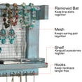 thumbnail image 3 of IVV Wall Mounted Hanging Jewelry Organizer, Earring and Necklace Hanger with Bracelet Shelf, Rustic Wood Jewelry Holder Storage Display Rack, Blue, 16.4"L x 3.2"W x 9.5"H, 3 of 7