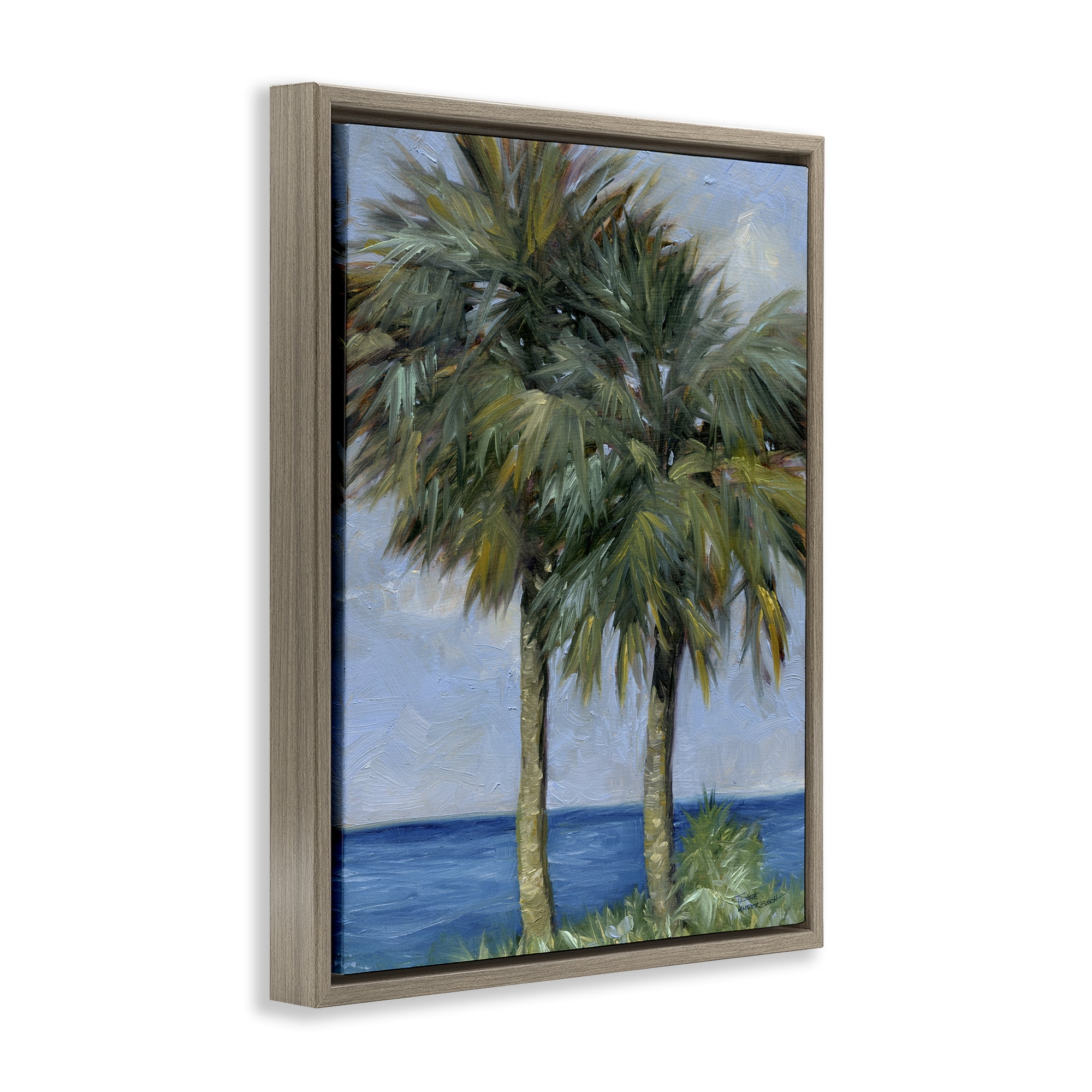 Stupell Industries Full Brushed Palms Landscape Painting Brown Floater Framed Canvas Art Print Wall Art, 25 x 31