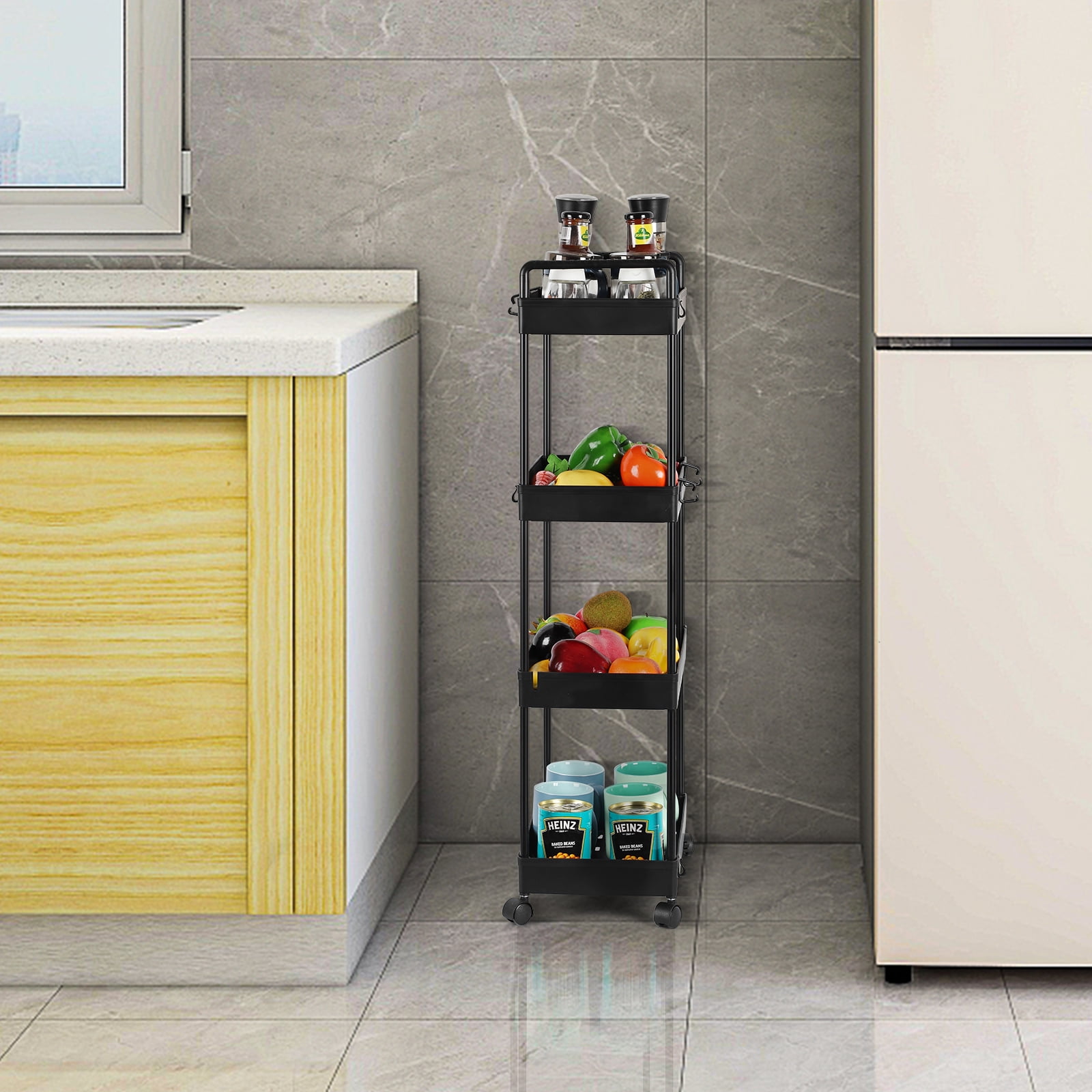 Oumilen 2pk 4-tier Plastic Storage Shelf Unit Multiple Room usage holds up to 50lbs per shelf