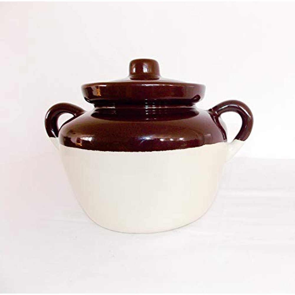 Ohio Stoneware Bean Pot 2 Quart Bristol with Brown Lid Microwave