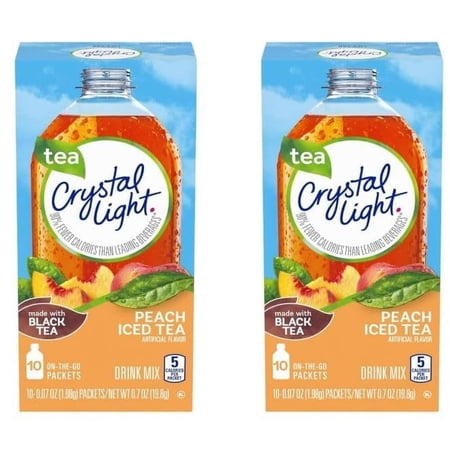 Crystal Light Peach Ice Tea Sugar Free Drink Mix Singles, Caffeine Free, 10 ct On-the-Go Packets, Pack of 2