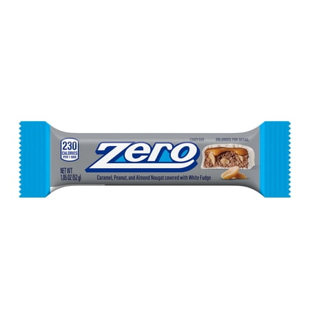 ZERO WHITE FUDGE, CARAMEL, PEANUT AND ALMOND NOUGAT CANDY, BAR 1.85 OZ