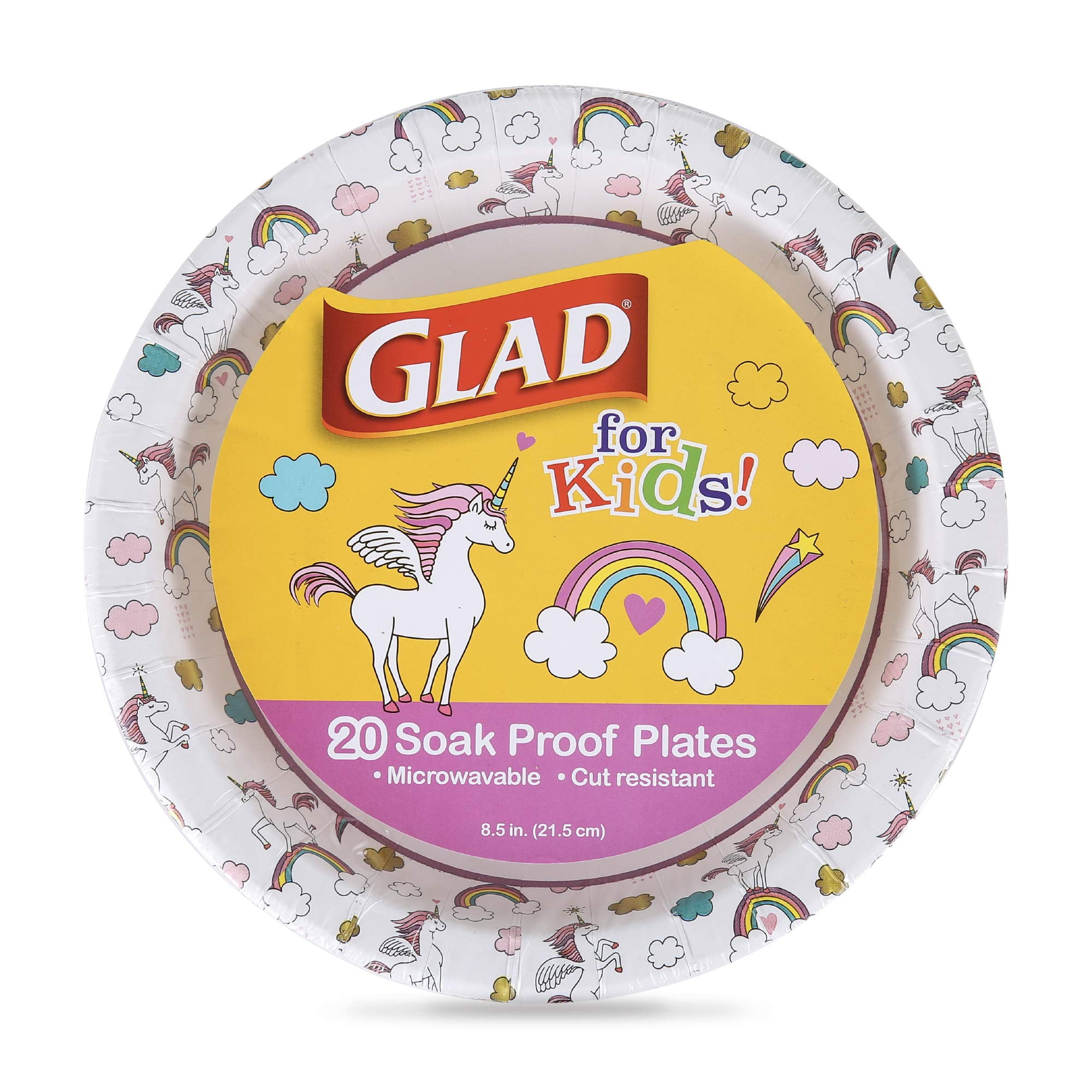 Glad for Kids Disposable Paper Plates, AFN1Unicorns - White Plate with Unicorn Design, Heavy Duty for Everyday Use and All Occasions, 8.5 Inch - 20 Count - 6 Pack