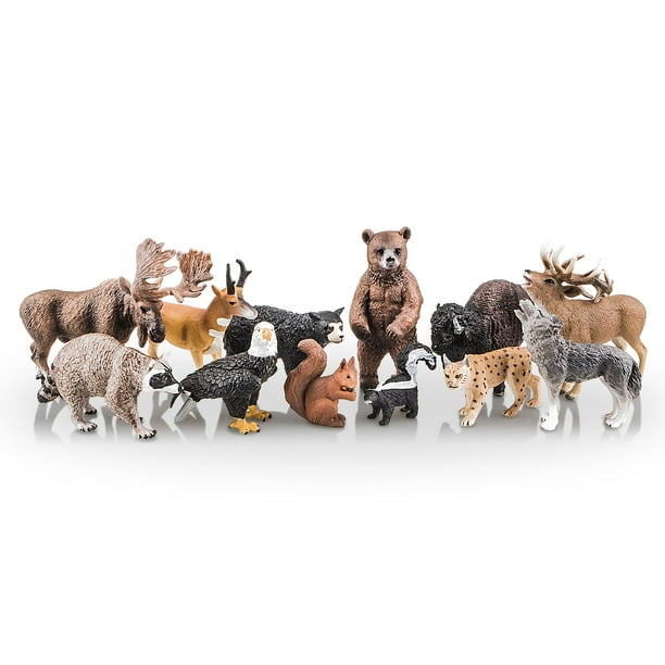 TOYMANY 12PCS North American Forest Animal Figurines, Realistic Safari  Animal Figures Set Includes Raccoon,Lynx,Wolf,Bear,Eagle, Educational Toy  Cake Toppers Christmas Birthday Gift for Kids Toddlers 