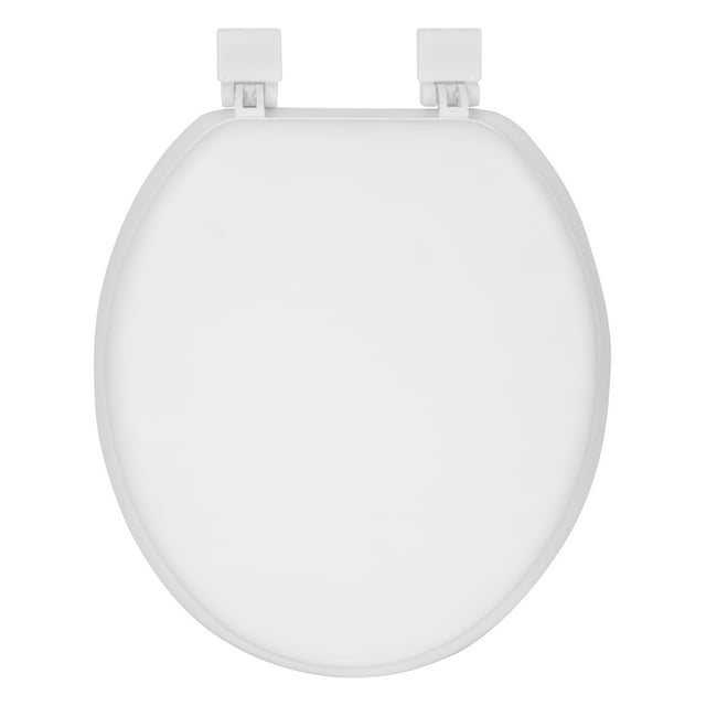 Classic white round 16-inch soft cushioned toilet seat with attached hinges