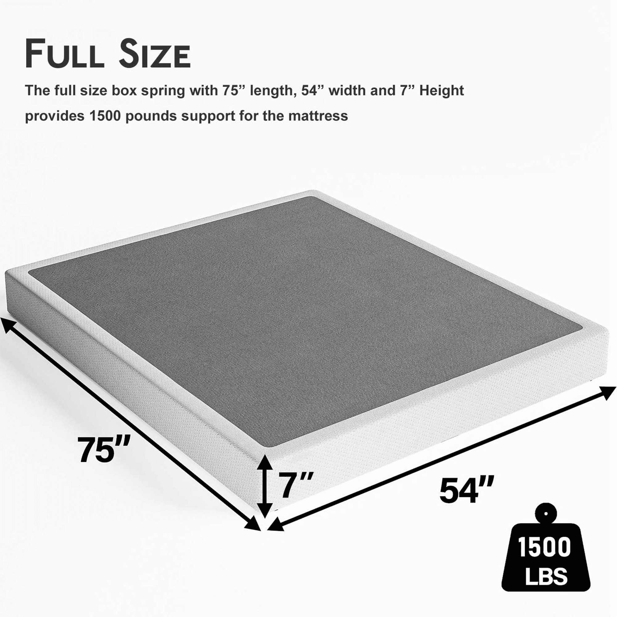 ULIESC 7 Inch Full Size Box Spring, Full Box Spring Only, Metal Box Spring Full with Fabric Cover, Sturdy Mattress Foundation, Noise Free, Non-Slip, Easy Assembly