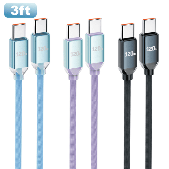 OWNTECH 3-Pack 3FT USB C to USB C Fast Charging Cable Braided Nylon, Compatible with Smartphones Tablets Laptops Gaming Devices
