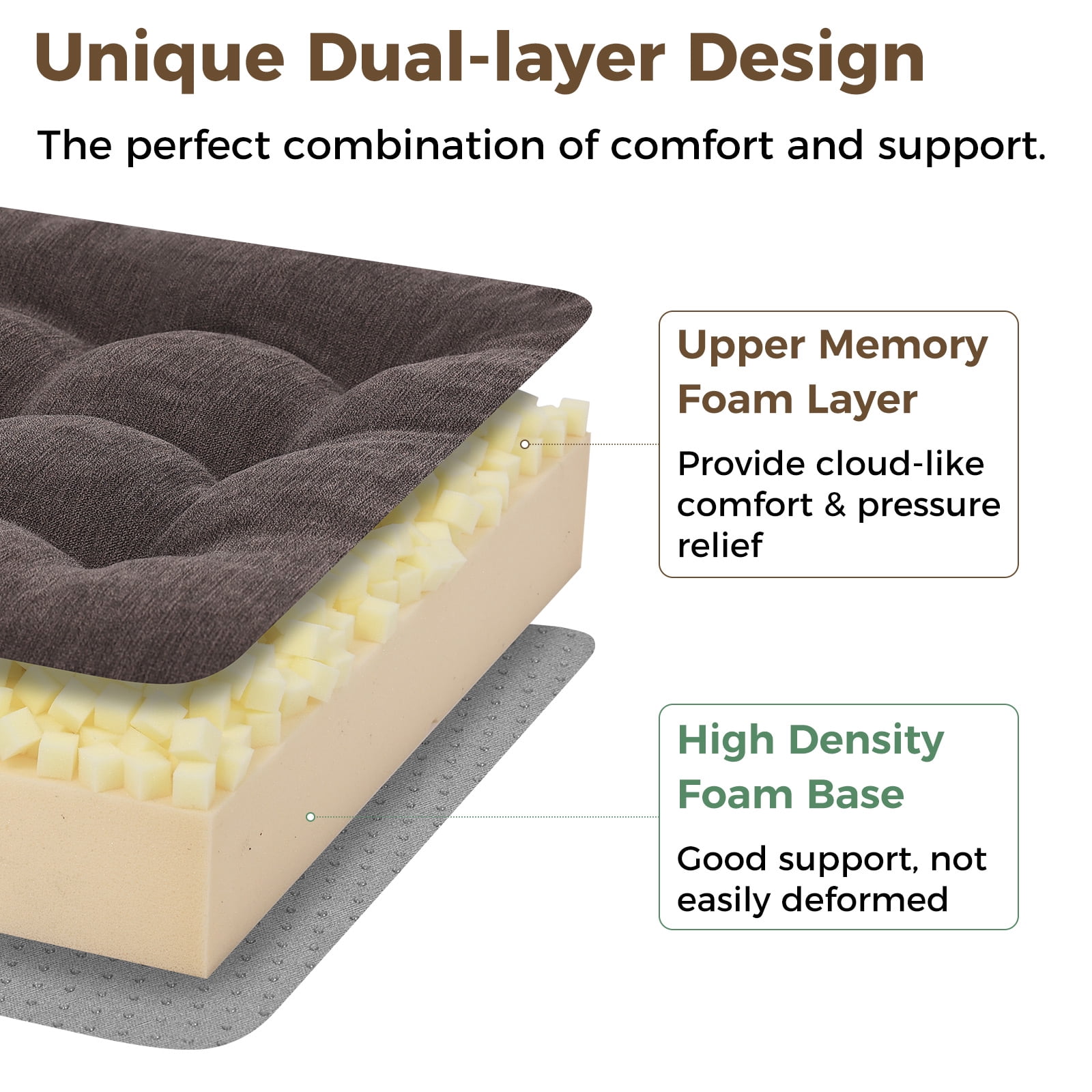 baibu Recliner Cushion 20-Inch Extra Large Seat Cushion Tufted Memory Foam Dual-layer Design Chair Cushion for Recliner Armchair Couch, Brown