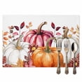 thumbnail image 2 of Fall White Orange Pumpkin Placemats Set of 8 Brown Eucalyptus Leaves Thanksgiving Flower Heat Insulated Linen Place Mats, Washable Stain-Proof Table Mats for Dining Tables Holiday Decor 13x19inch, 2 of 9