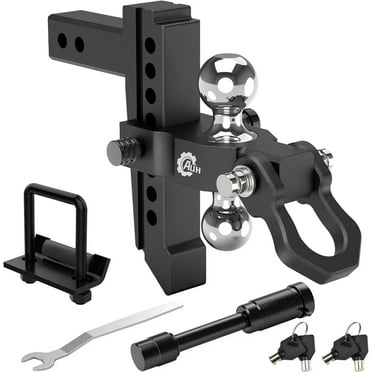 Adjustable Trailer Hitch 2" Receiver 8" Drop Alloy Steel Hitch with Shackle BLK
