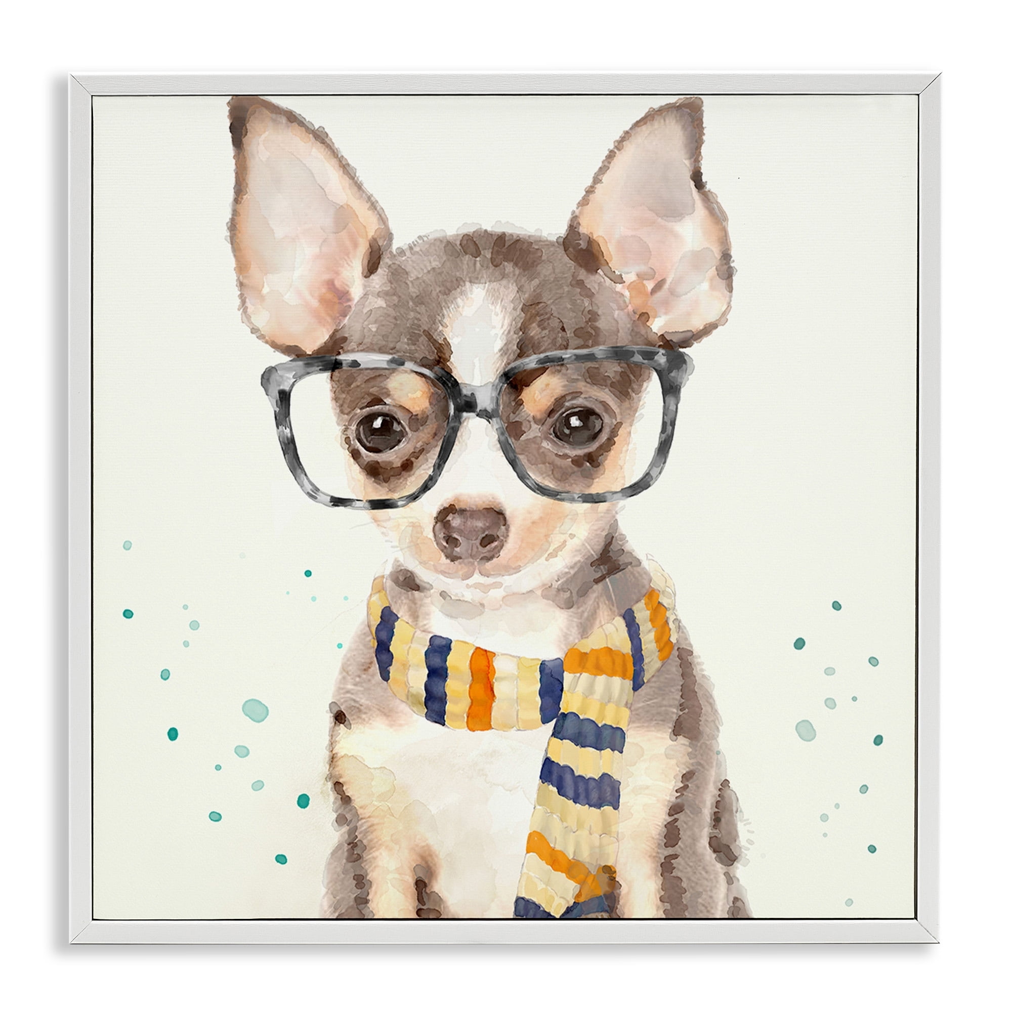 Stupell Industries Hipster Chihuahua Puppy With Glasses And Scarf Watercolor, 24 x 24,Design by Main Line Studio