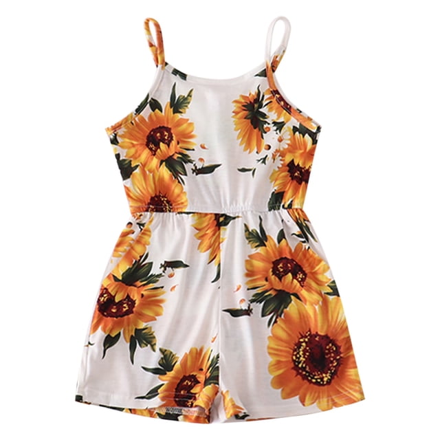 Gibobby pantalones siameses color liso Verano a juego hija bebé sin mangas patrón de girasol mono con bolsillo conjunto a juego familiar(Blanco, 3-4Y)