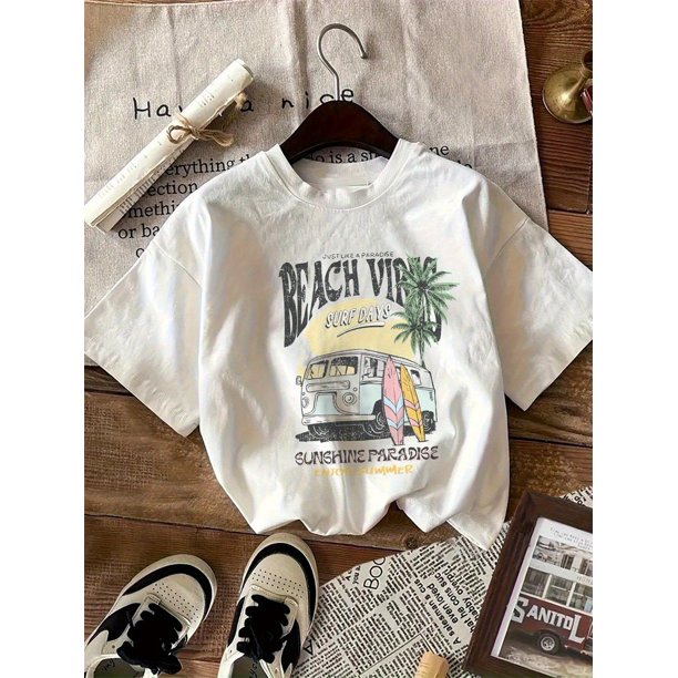 Girls Short Sleeve T-Shirt Summer Simple Cotton Comfortable Breathable Summer Crew Neck Pullover Teen Kids Top