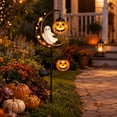 thumbnail image 2 of Solar Halloween White Ghost & Pumpkin Moon Garden Stake Light, Outdoor Waterproof LED Halloween Yard Decoration with Crescent Moon, Hanging Jack-o'-Lantern Lantern for Garden, Patio, Walkway, Porch, 2 of 6