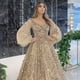 thumbnail image 3 of Vestido de noche de lujo con cuentas de industria pesada dorada, vestido de reina de temperamento sexy de alta sociedad, 3 of 5