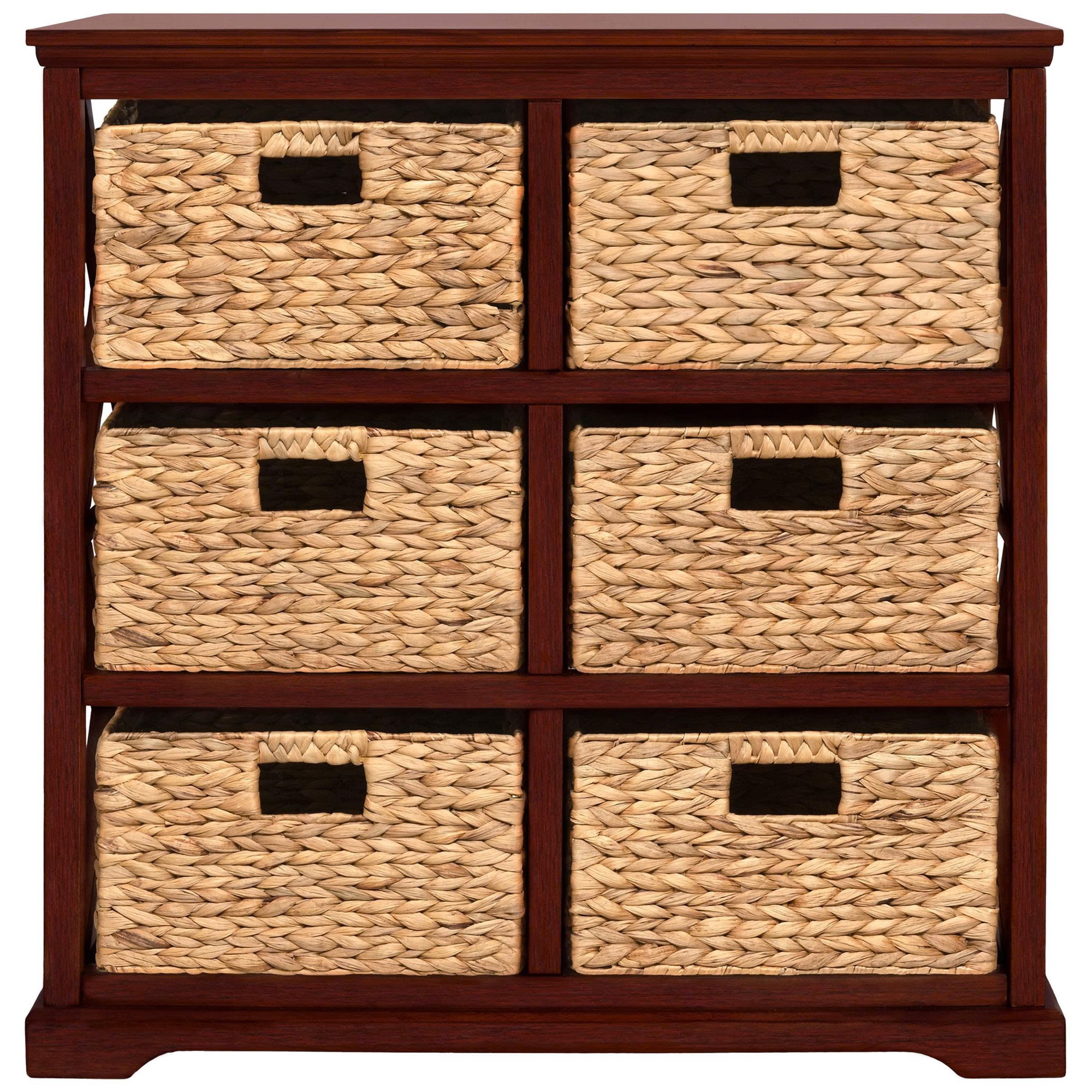 Hampton Meadows 3 Tier X-Side End Storage Cabinet with 6 Wicker Baskets, Cherry