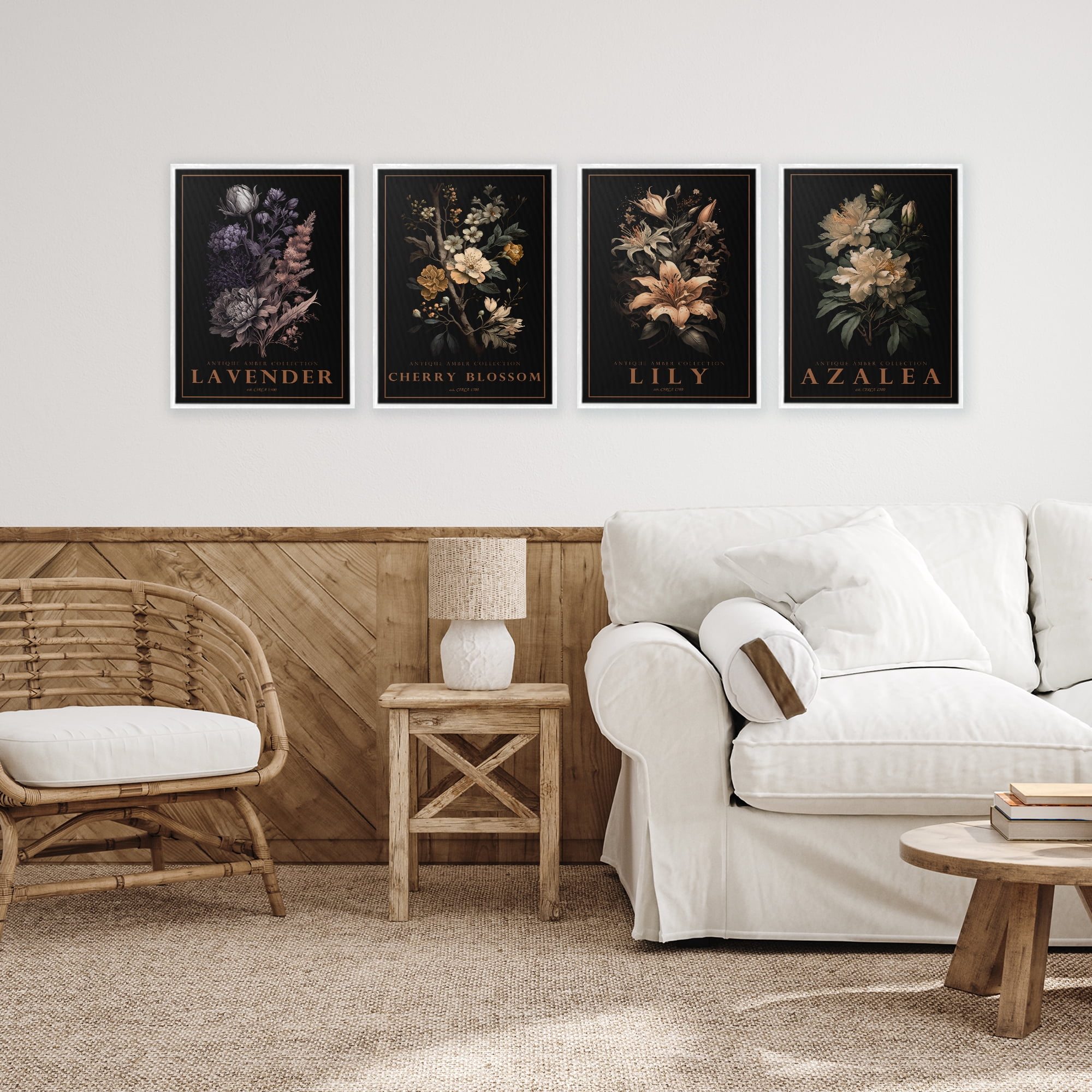 Stupell Industries Antique Varied Botanical Blooms 4 Piece White Framed Giclee Art Set, design by Chris Giampietro