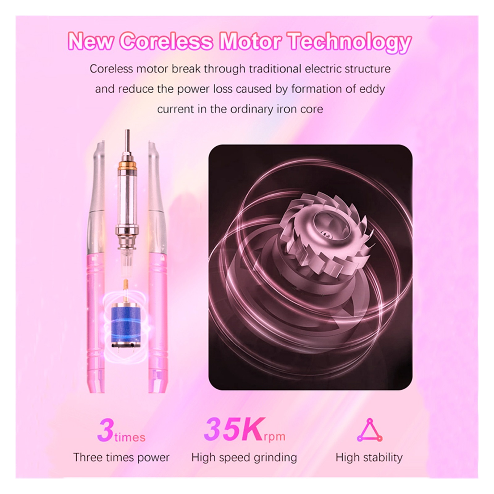 Portable Nail Drill Professional 35000 RPM, Rechargeable Electric Nail File Machine E File for Acrylic Nails Gel Polishing Removing, Cordless Efile with Bits Kit for Manicure Salon Home, Pink