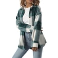 thumbnail image 2 of Okbabeha Women's Button Down Lapel Jacket, Long Sleeve Plaid Loose Outwear, 2 of 9