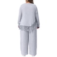 thumbnail image 3 of Conjuntos de 2 piezas para mujer de talla grande Agnes Orinda, blusa de manga larga de canalé con cuello redondo y dobladillo asimétrico con flecos y pantalones de pierna ancha 2X gris, 3 of 6