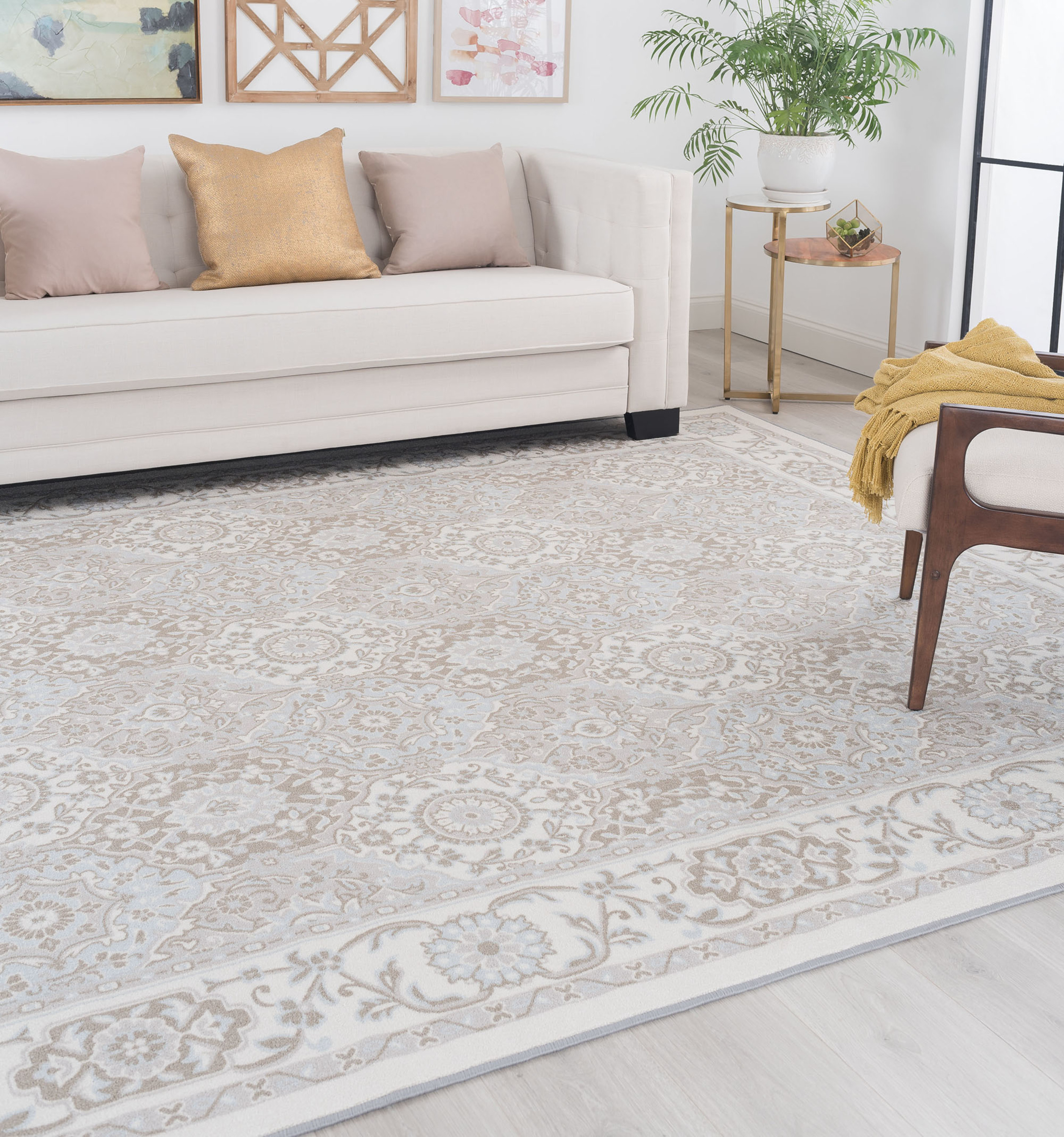Traditional 8x10 Area Rug (7'10'' x 9'10'') Oriental Taupe, Gray Living Room Easy to Clean