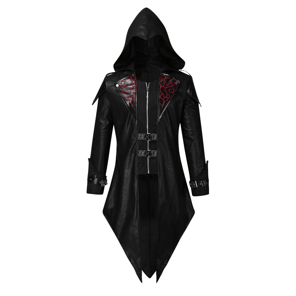 Men Retro Steam Punk Gothic Cape Jacket Long Sleeve Hooded Cape Cloak ...