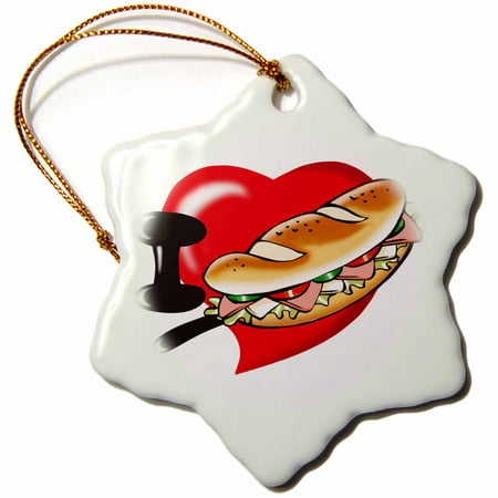 3dRose I Love Subway Sandwiches , Snowflake Ornament, Porcelain, (Best Way To Make A Tuna Sandwich At Subway)