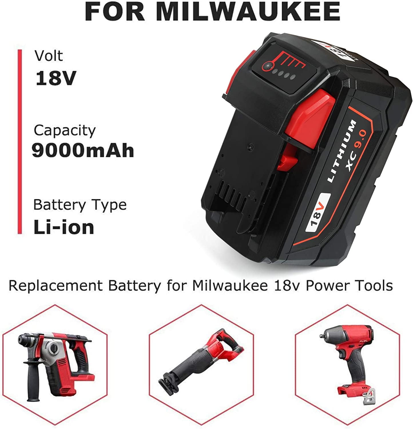 18V 9AH-Batterie lithium ion de rechange pour Milwaukee M18, 18V, 9,0 Ah,  pour outil électrique 24.com, 48 1 - Cdiscount Bricolage