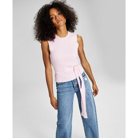 Now This Womens Belted Ribbed Top Bubblegum XS