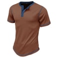 thumbnail image 4 of European Color Blocked Button Open Neck Men's Trendy Comfortable Loose Casual Business Short Sleeve T-Shirt, 4 of 6
