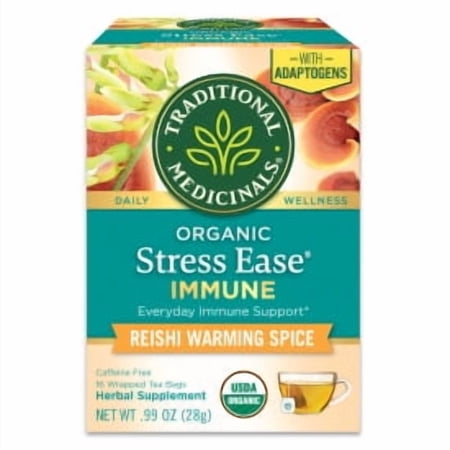 Traditional Medicinals Organic Stress Ease Immune Tea Bags with Astragalus and Reishi Mushroom, 16 Count