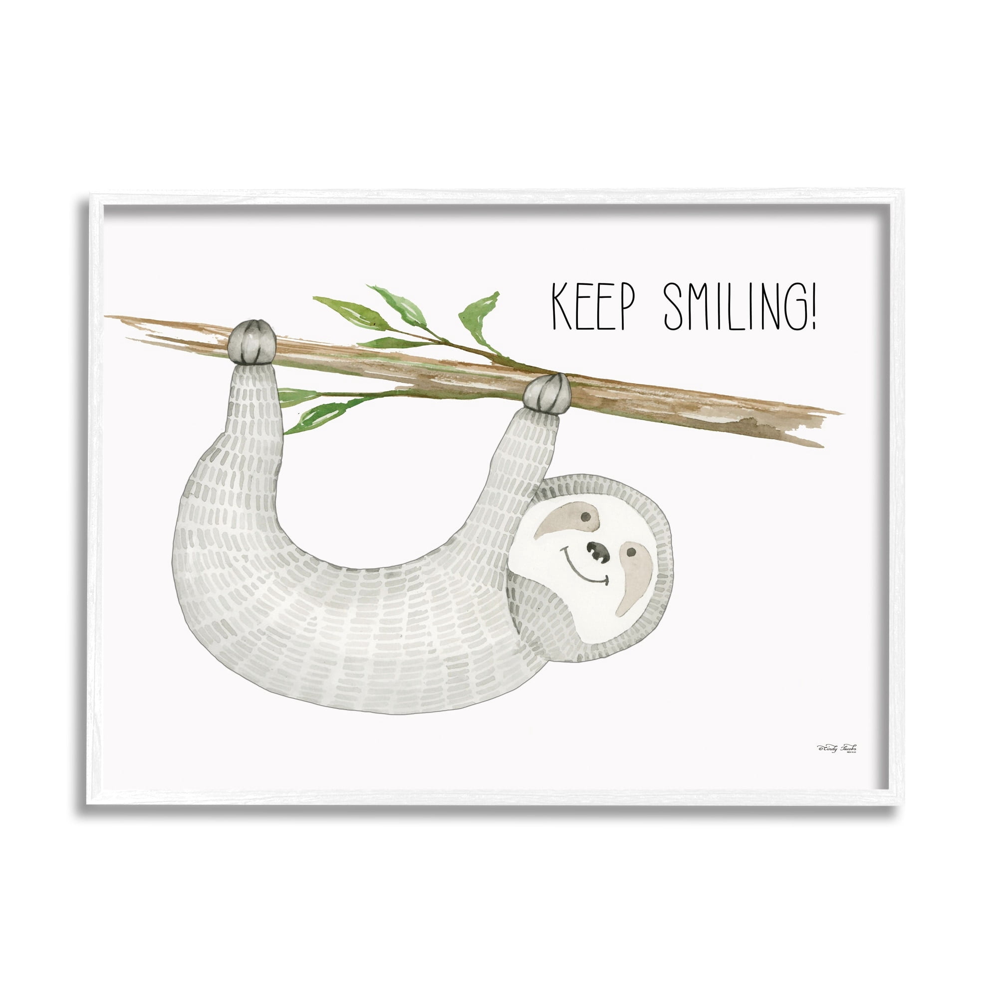 Stupell Industries Keep Smiling Hanging Sloth from Branch Kid's Cartoon,20 x 16, Design by Cindy Jacobs