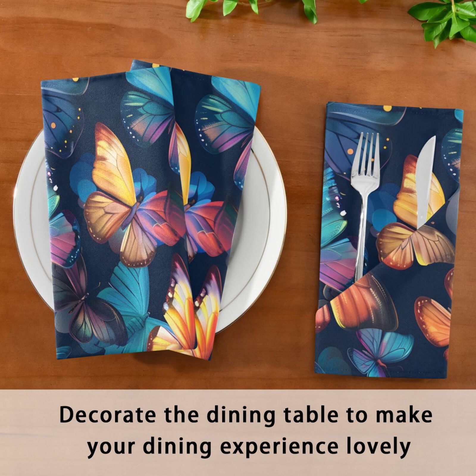 JSTEL Butterflies Colorful Cloth Napkins Set of 6, 20x20 Inch Washable and Reusable Napkin for Decoupage Dinner Party Everyday Use