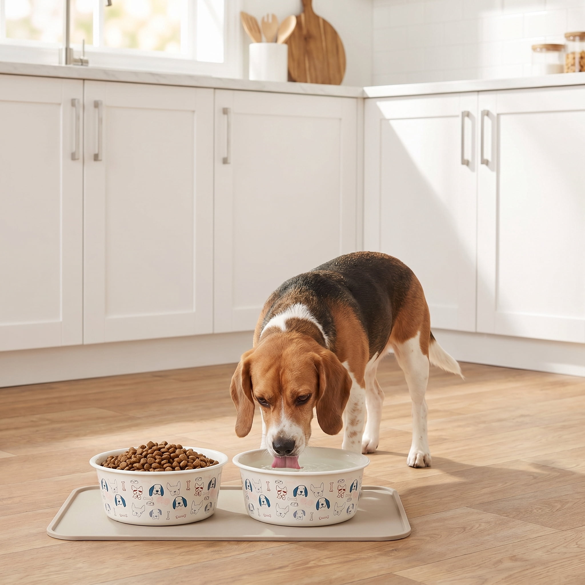 (4 pack) Vibrant Life Medium 4-Cup Stainless Steel Doggie Faces Pet Bowl, Off White