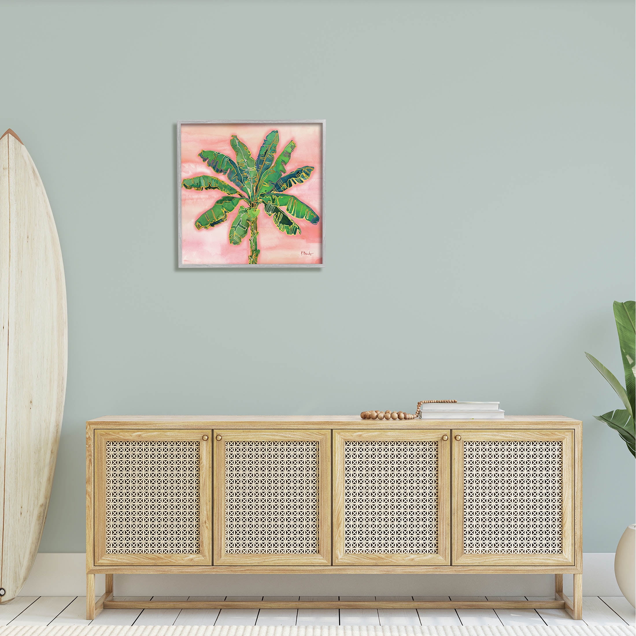 Contemporary Palm Tree Leaves Botanical & Floral Graphic Art Gray Framed Art Print Wall Art