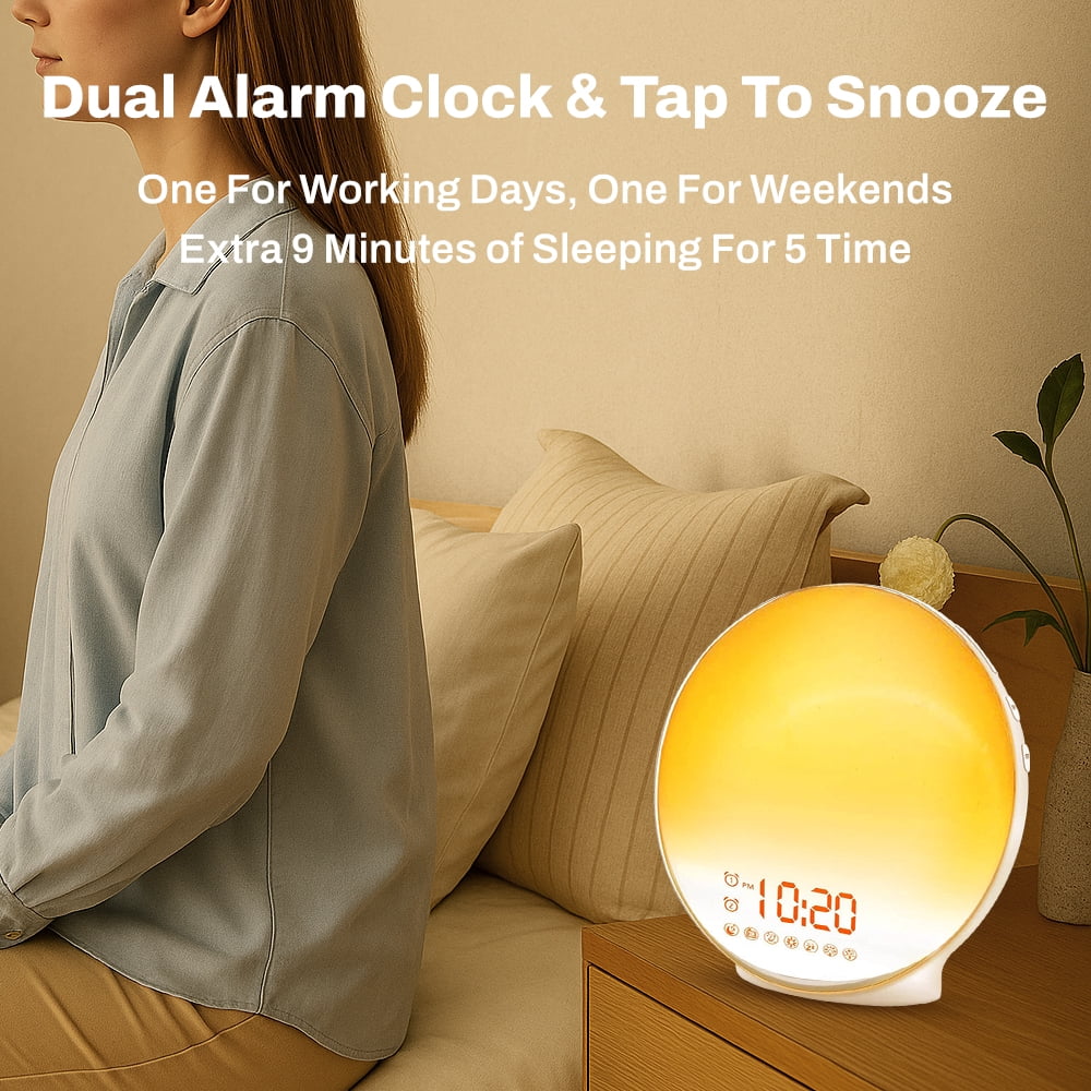 Behome Sunrise Alarm Clock, White Noise Machine With 7 Color & 20-Level Brightness, Wake Up Light with 7 Natural Sounds for Bedroom