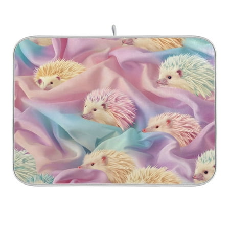 

Dish Drying Mat Kitchen Counter Hedgehog on Cloth Dishes Drainer Pad Absorbent Microfiber Reversible 18 x24