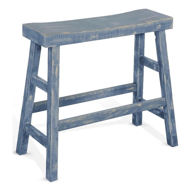 Pemberly Row 30" Farmhouse Mahogany Wood Bench in Ocean Blue