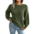 thumbnail image 2 of Green Womens Tops Women's Fall Long Sleeve Crew Neck Solid Color Cable Knit Chunky Casual Oversized Pullover Sweater Tops Fall Outfits for Women 2025, 2 of 6