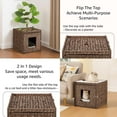 thumbnail image 6 of Unipaws Cat Litter Box Enclosure with Faux Plant and Litter Mat, Hidden Handwoven Rattan Planter Cat House Furniture, Espresso, 6 of 7