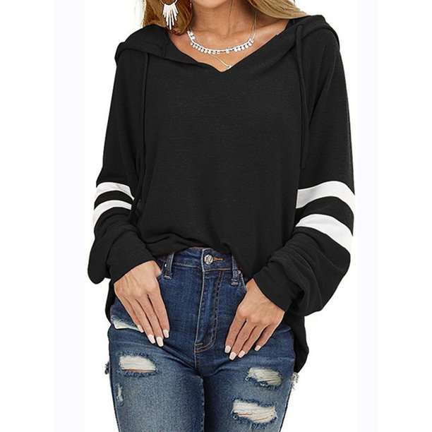 Worallymy Mujeres Casual Color Block Sudaderas con Capucha Tops Manga Larga Cordón Pullover Sudaderas con Bolsillo Worallymy JD735800317
