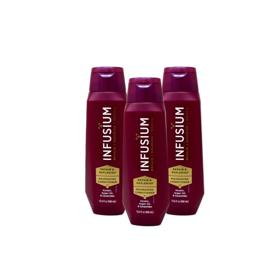 Infusium Repair & Replenish Conditioner, Nourish, Renew, with Keratin, Argan Oil, Ceramides for Dry, Damaged Hair, 13.5 Fl Oz, 3 Pack