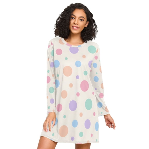 Colorful Polka Dot Nightgowns for Women Soft Sleepwear Long Sleeves Ladies Sleepshirt Nightdress