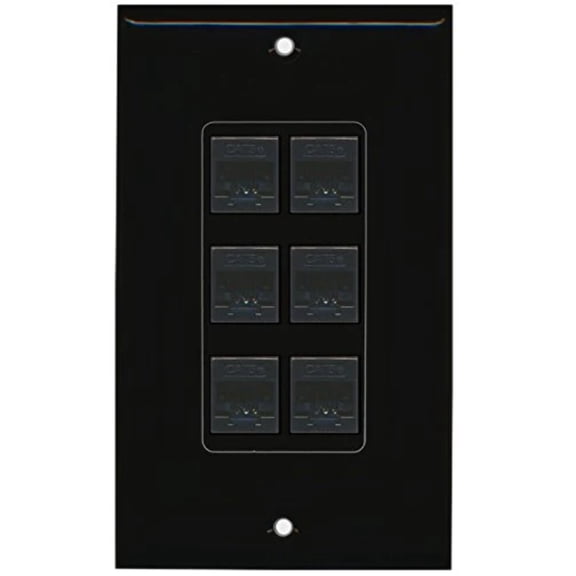RiteAV (1 Gang Decorative 6 Cat5e Black Wall Plate Black