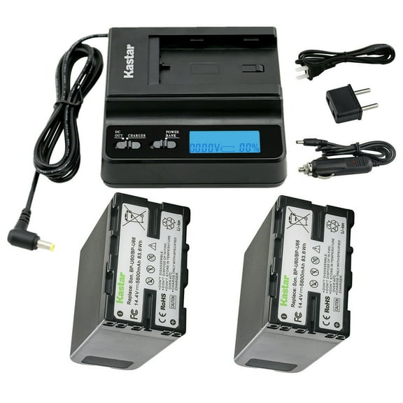 Kastar 2-Pack BP-U60 / BP-U66 Battery and LCD Multifunction Fast Charger Compatible with Sony PXW-Z280, PMW-100, PMW-150, PMW-150P, PMW-160, PMW-200, PMW-300, PMW-300K1, PMW-EX1, PMW-EX1R Camera